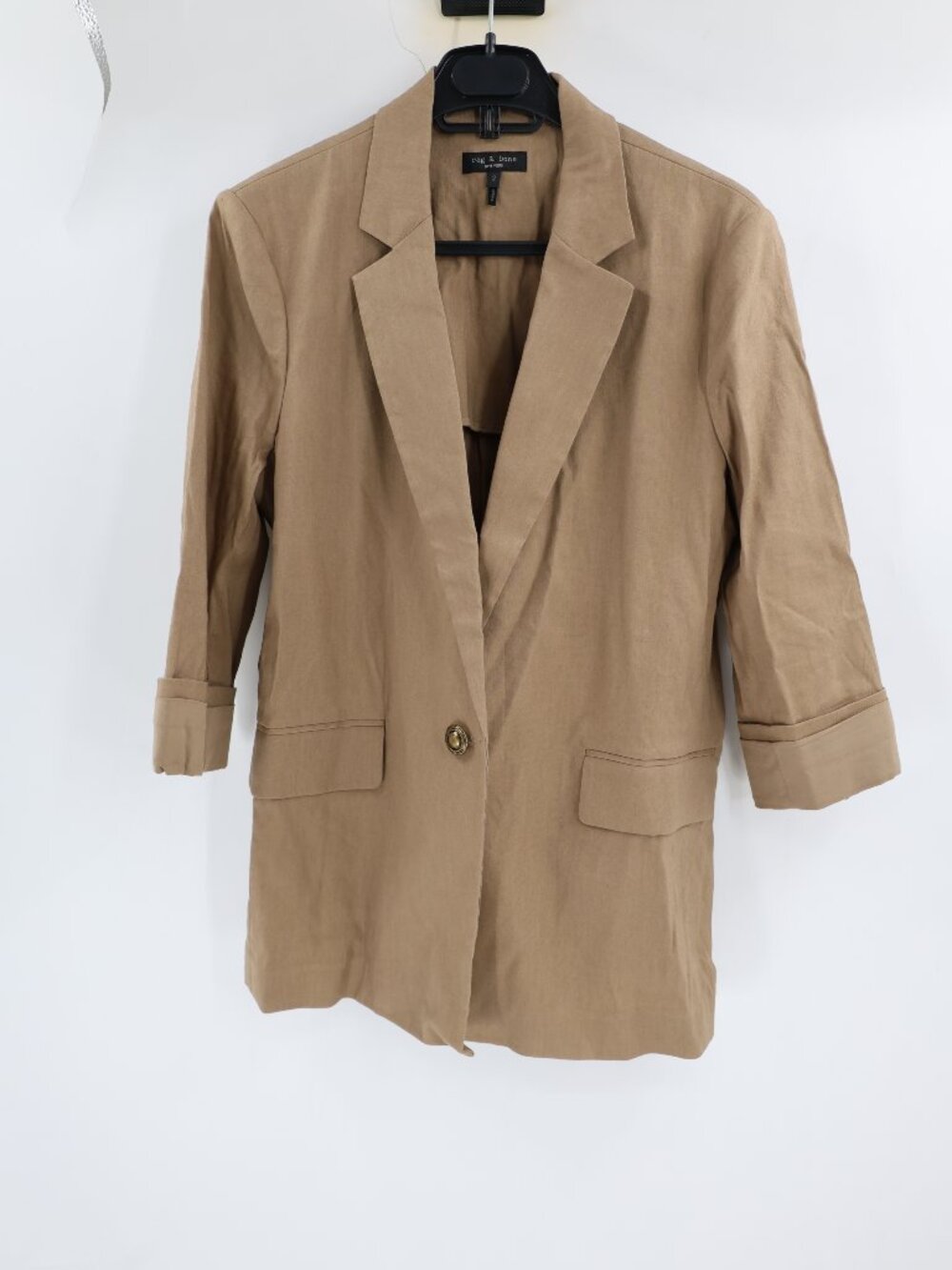 Rag & Bone Blazer Women 2 Jennie Linen Blend Single Button 3/4 Sleeve Tan cuffed